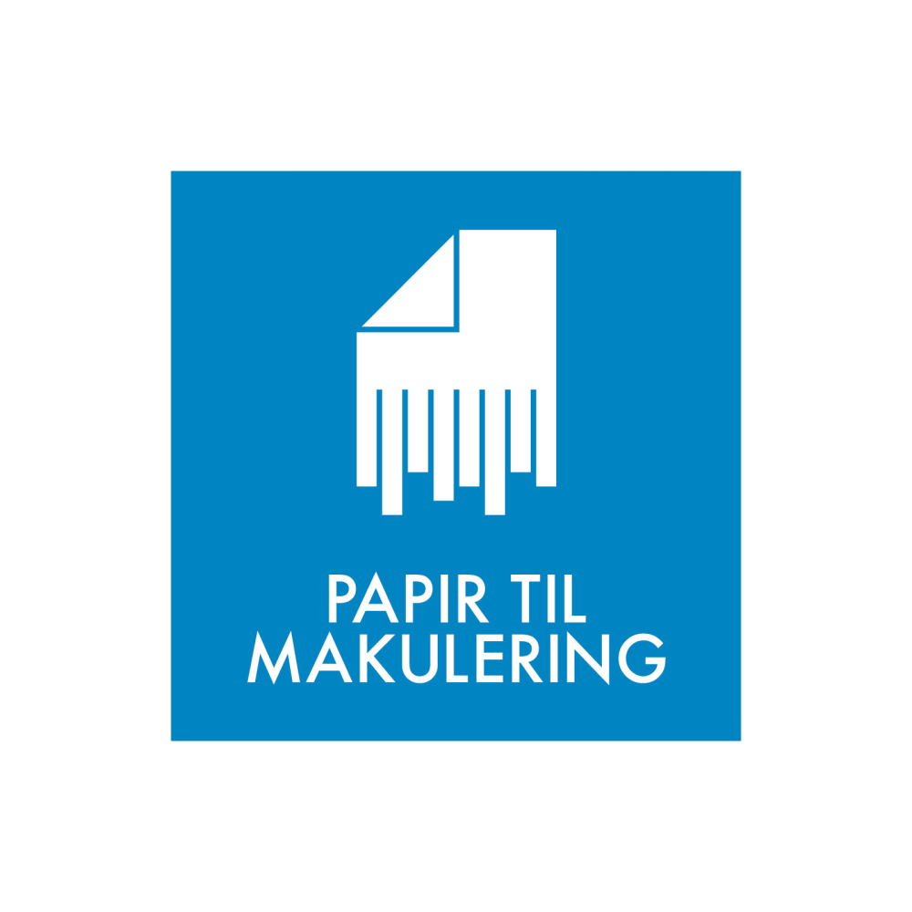 Avfallssortering "papir for makulering" - magnetskilt 30x30 cm