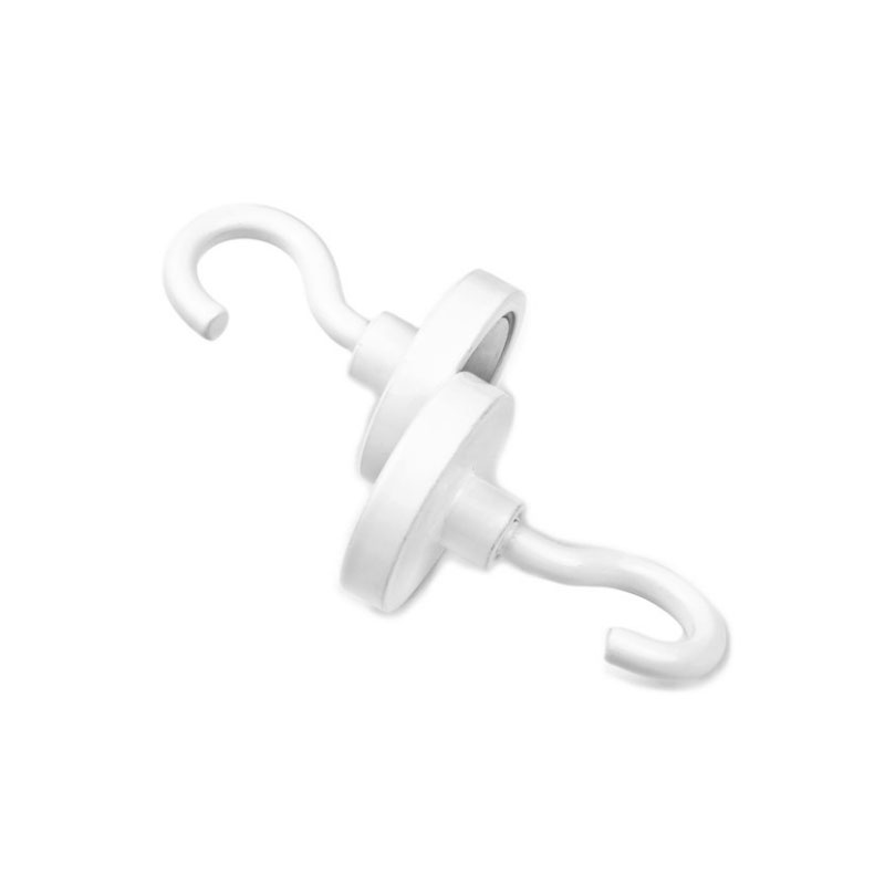 Potmagnet med krok, Hvit Ø25 mm