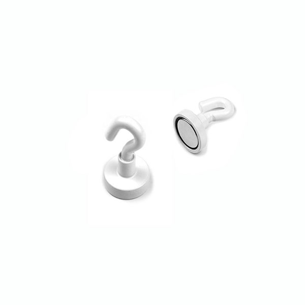 Potmagnet med krok, Hvit Ø16 mm