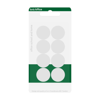 Pakke med 8 billige hvite kontormagneter 20 mm. fra BNT Scandinavia. Bruk magnetene på kontortavlen eller kjøleskapet ditt.