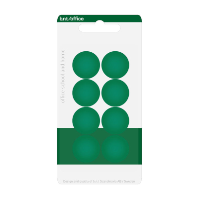 Billige grønne kontormagneter 20 mm. fra BNT Scandinavia. Du får pakke med 8 grønne magneter med styrken 0,2 kg.