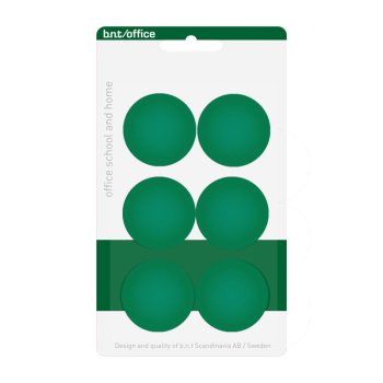 Pakke med 6 billige grønne kontormagneter Ø3 cm. fra BNT Scandinavia. Vi er eksperter på magneter og sender alle dager. 
