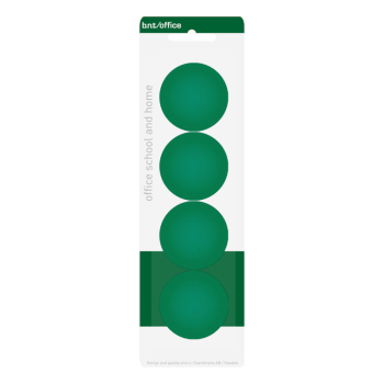 Pakke med 4 stk. store grønne kontormagneter Ø4 cm. fra BNT Scandinavia. Du kan kjøpe disse billige magnetene i grønn og i mange andre farger her hos Magnordic.com.
