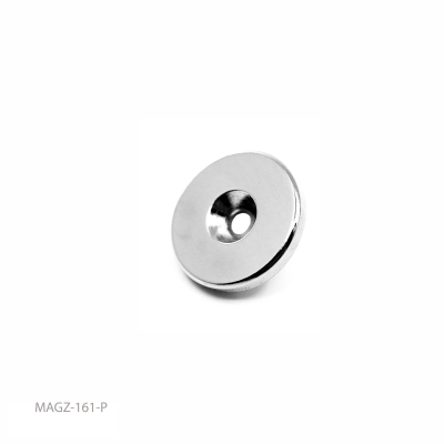 Sterk rund ringmagnet av neodymium med countersunk skruehull, størrelse 23x4 mm.