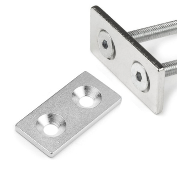Magnetisk metallplate 60x20x3 mm. med 2 forsenkte skruehuller. Bra som magnetiskt motstykke til sterke magneter.