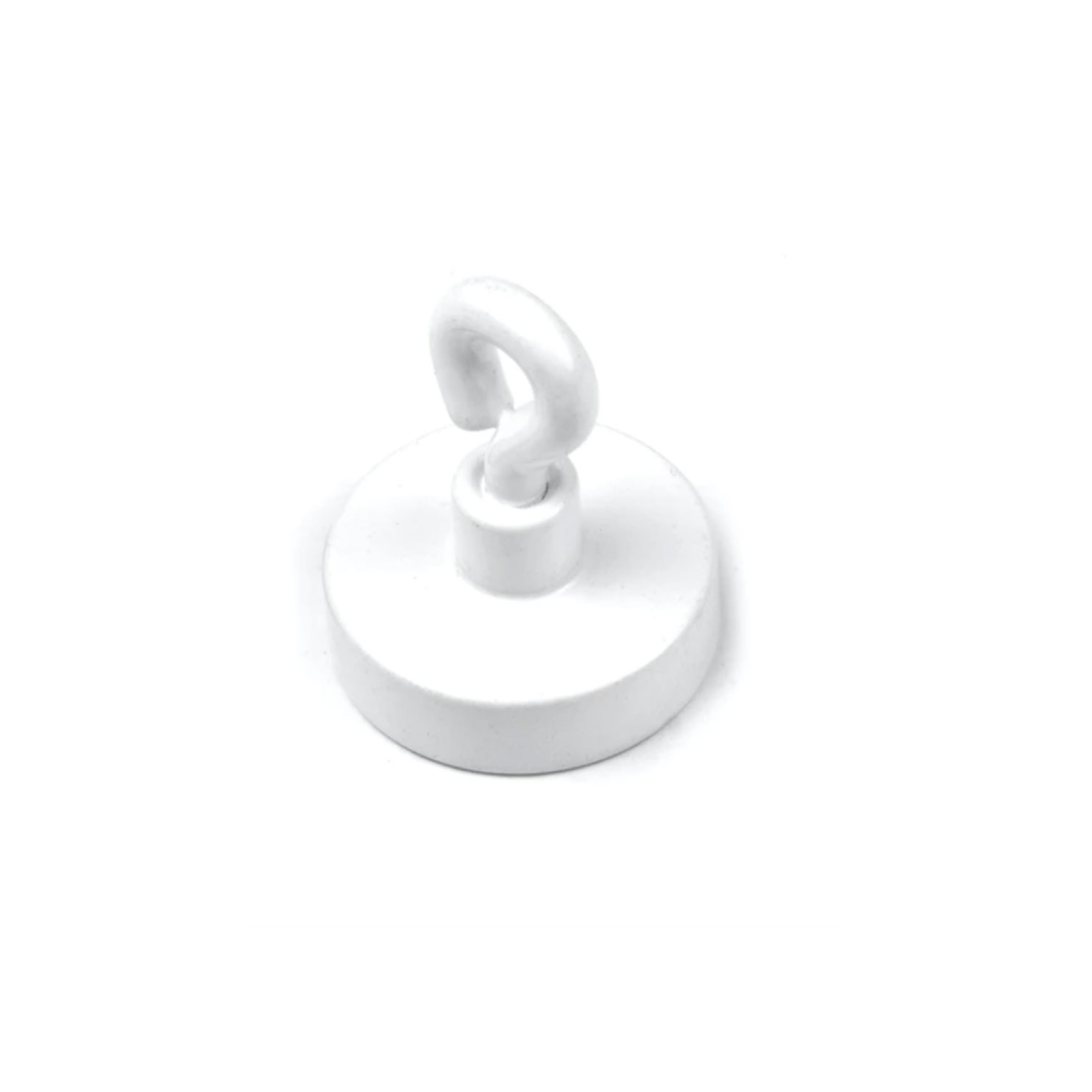 Magnet med øyekrok, Hvit Ø25 mm.