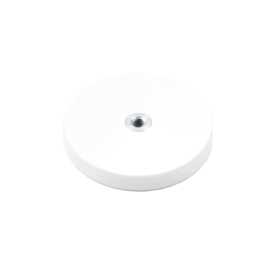 Gummi magnet (Hvit) m. innvendig gjenge, Ø43 mm.