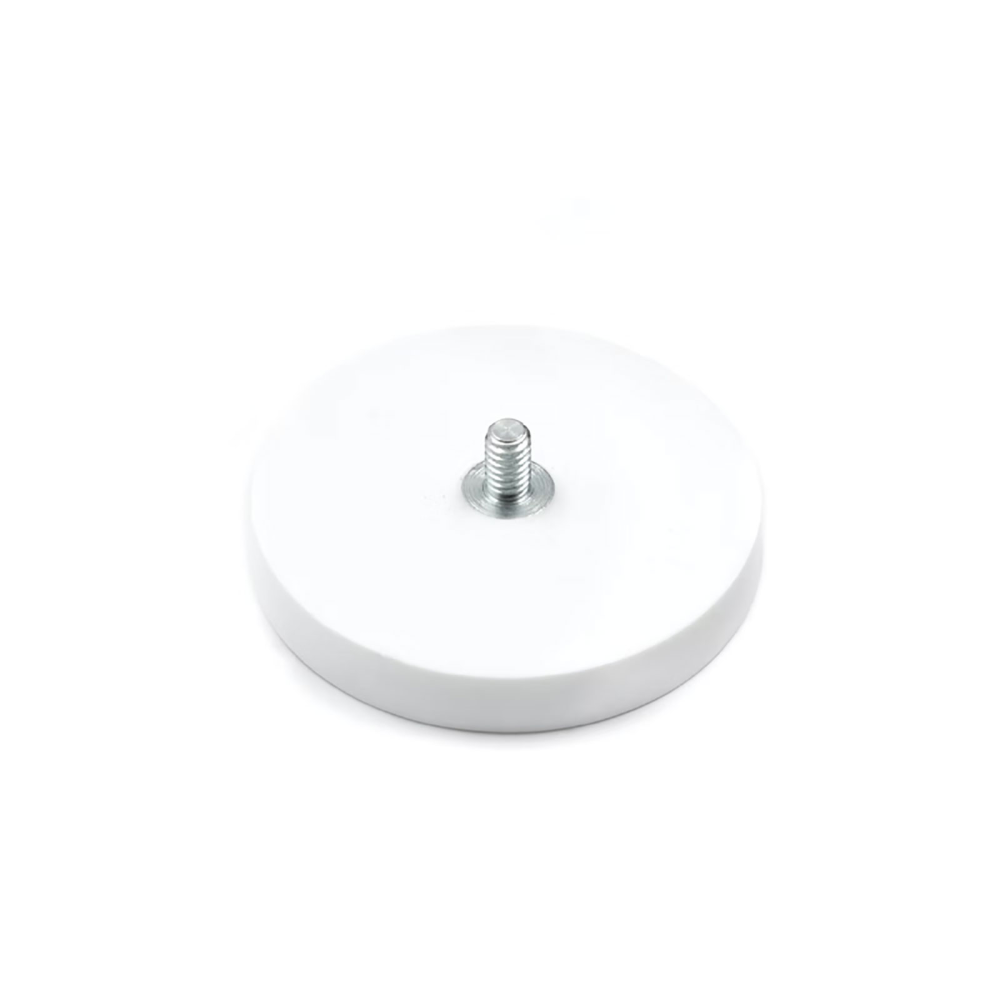 Gummimagnet (Hvit) m. utvendig gjenge, Ø43 mm