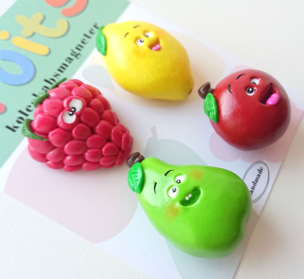 Fruktmagneter HAPPY, 4-pakning - kjøleskapsmagneter
