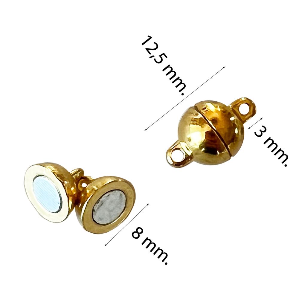 Magnetisk lås for smykker Ø8 mm., gull (liten)
