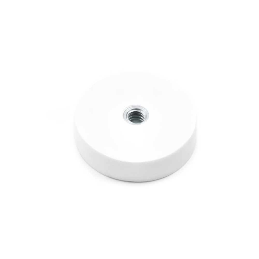 Gummi magnet (Hvit) m. innvendig gjenge, Ø31 mm.