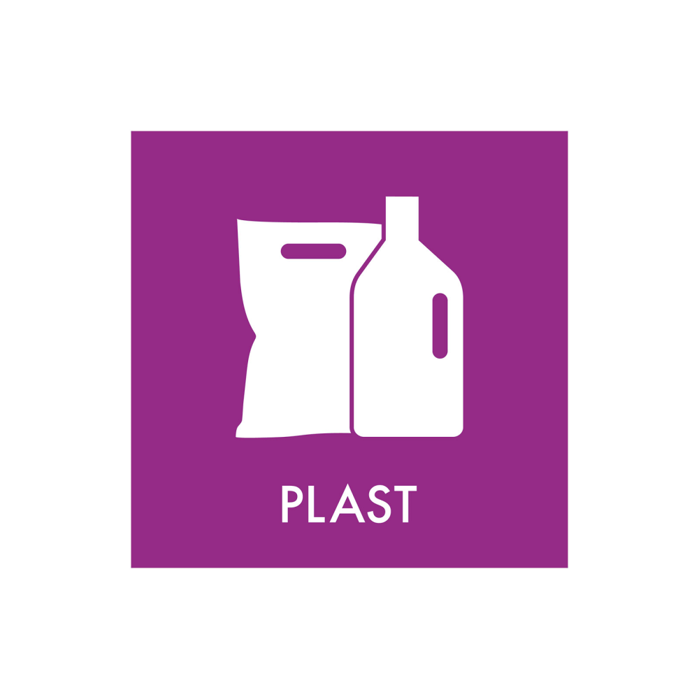 Avfallssortering "plast" - magnetskilt 30x30 cm.