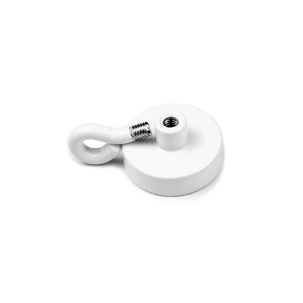 Magnet med øyekrok, Hvit Ø25 mm.