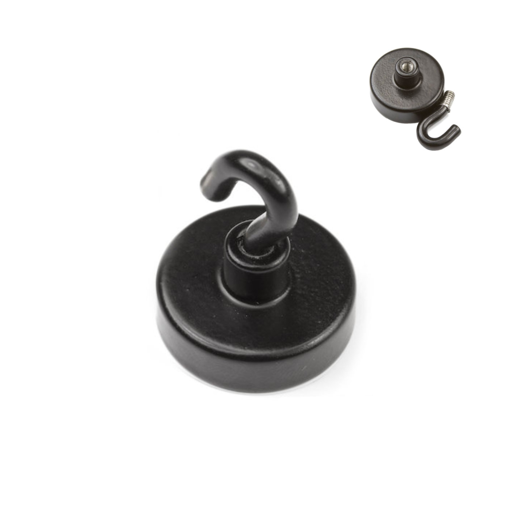 Potmagnet med krok, Svart Ø20 mm
