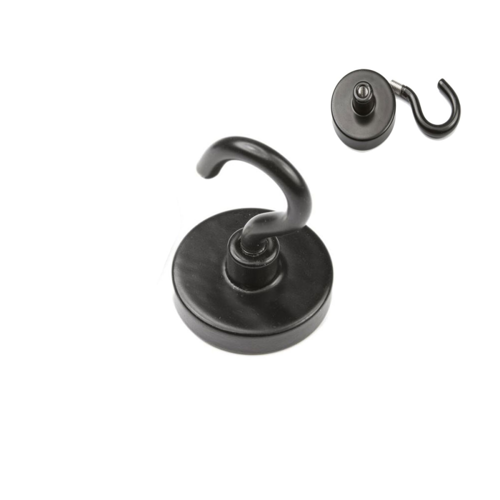 Potmagnet med krok, Svart Ø32 mm