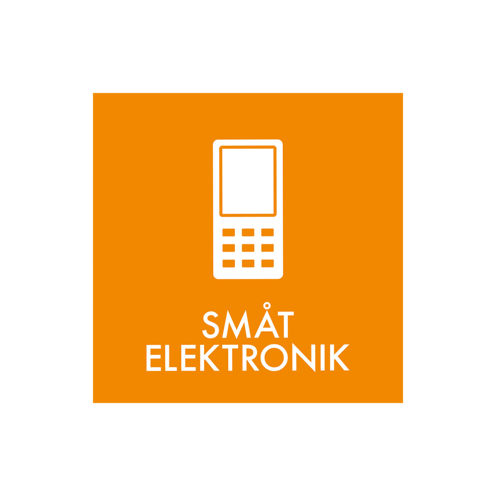 Avfallssortering "liten elektronikk" - magnetskilt 30x30 cm.