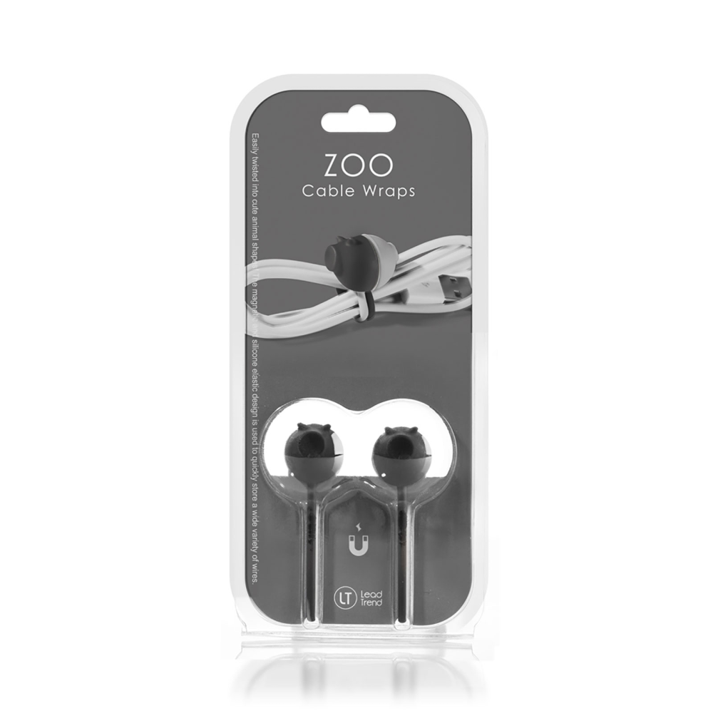 ZOO wrap kabelomslag svart/hvit gris, 2-pakk